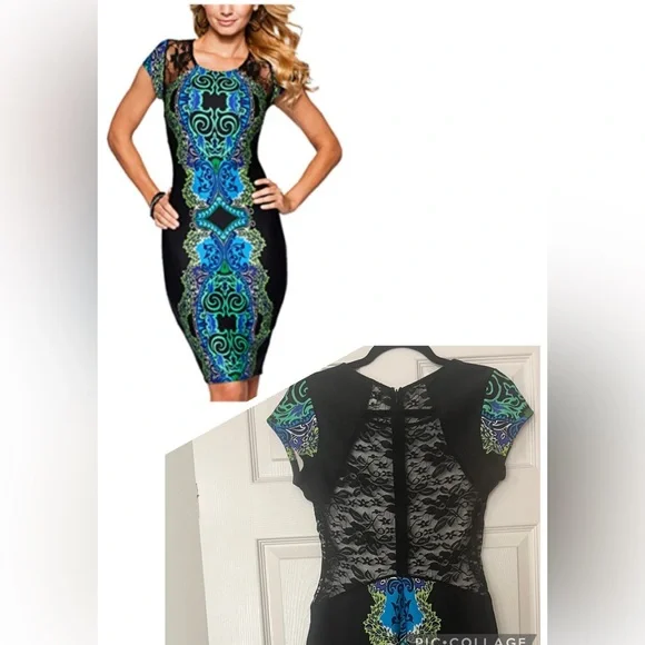 lace bodycon dress black and blue Blue Zone | Athina's Dark Aztec Bodycon Mini Dress